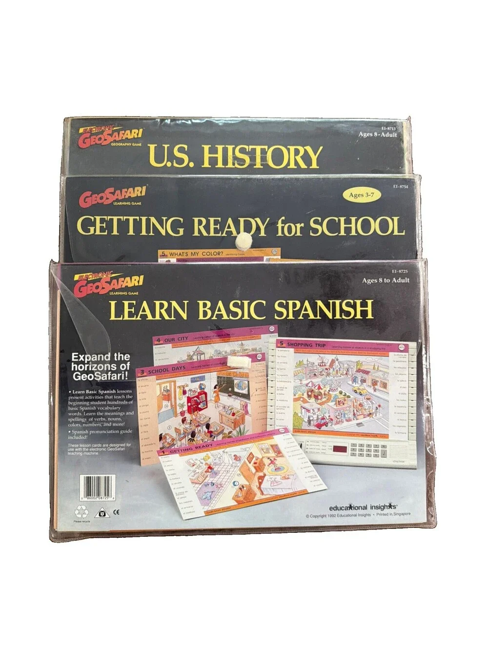 GeoSafari Electronic Learning Game Card Sets Lot of 3 US History Spanish School